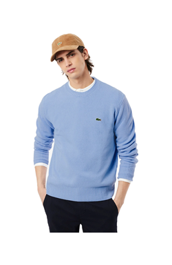 MAGLIONE GIROCOLLO IN LANA CARDATA AZZURRA